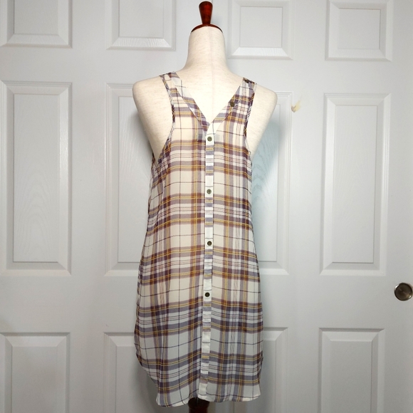 DECREE: V Neck Plaid Button Hi-low Chiffon Top | Size M - Picture 6 of 16